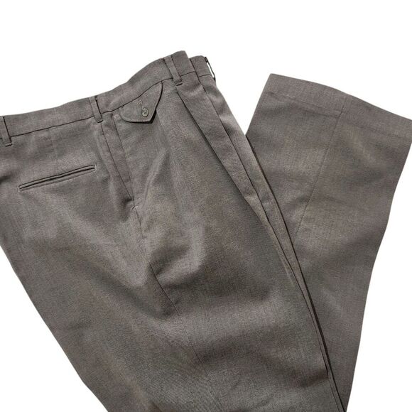 Haggar Worsted Wool Dress Pants For Men Size 42x32 Gray Pleated - Picture 8 of 10
